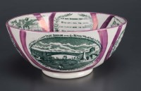 Lot 335 - A pink lustre and green transfer printed...
