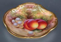 Lot 427 - Royal Worcester: a shaped trinket dish painted...