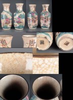 Lot 457 - A pair of crackle ground vases, painted in...