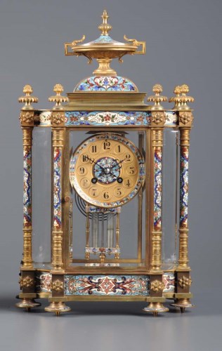 Lot 948 - A French gilt metal and cloisonne mantel clock,...
