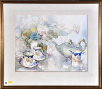 Lot 90 - Penny Ward ''Teatime'' - a still-life study of...