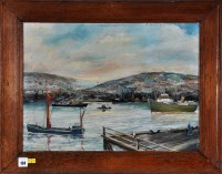 Lot 134 - 20th Century British Naive School A busy port...