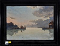 Lot 136 - J*** W*** Fowler A Scottish harbour at sunrise...