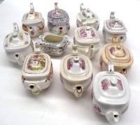 Lot 92 - Printed and hand-coloured teapots, one with...