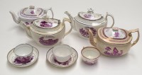 Lot 98 - Puce transfer printed tea wares, including:...