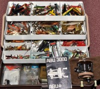 Lot 414 - A cantilever plastic box containing a large...