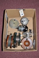 Lot 416 - Two old mahogany fishing reels; a Basche Brown...