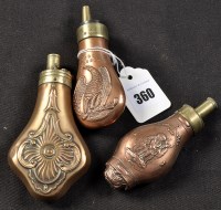 Lot 360 - Three 19th Century embossed pistol powder...