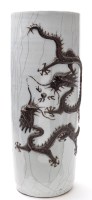 Lot 571 - Large Chinese crackle glaze cylinder vase,...