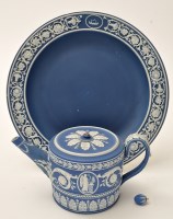 Lot 663 - Fine Wedgwood blue ground Jasperware teapot...