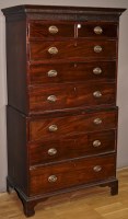 Lot 1175 - A George III mahogany tall boy, the dentil...