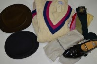 Lot 264 - A Moss Brothers riding hat, 19.5 x 15.5cms.; a...