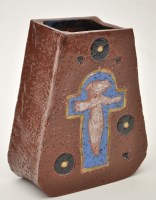 Lot 1075 - A Troika style tapering pottery vase, textured,...