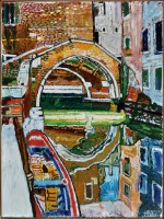 Lot 1251 - John Bratby - a quiet backwater, Venice,...