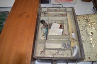 Lot 265 - A large black japanned metal tackle box and...