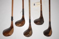 Lot 463 - Five hickory shafted lead weighted drivers