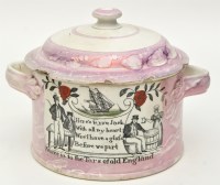 Lot 104 - Pearlware lustre eel jar and cover of 'North...