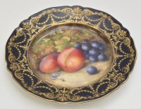 Lot 174 - Royal Worcester blue ground dish, signed ''R....