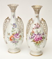 Lot 188 - Pair of German porcelain pear shape bottle...