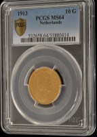 Lot 486 - Netherlands Wilhelmina I ten Guilden, 1913.