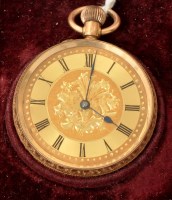 Lot 502 - A 14K open faced fob watch, with gilt roman...