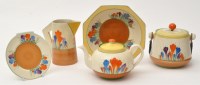 Lot 1097 - Clarice Cliff: five pieces of 'Crocus' pattern...