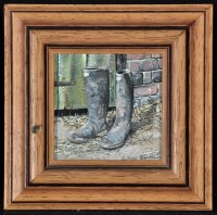 Lot 1243 - Elaine Broadley - ''Wellies'', signed; signed...