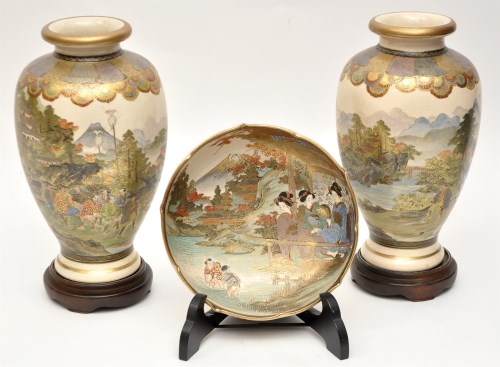 Lot 50 - Pair of 'Satsuma' hexagonal vases, of pear...