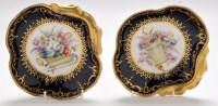 Lot 94 - Pair of Coalport deep blue ground shell shape...