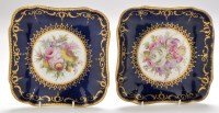 Lot 96 - Pair of Coalport deep blue ground square shape...