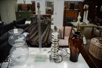 Lot 26 - Double gourd glass table lamps; a glass column...