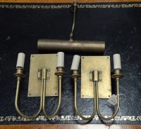 Lot 42 - A pair of modern brass two-branch wall light...