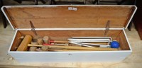 Lot 172 - A part croquet set in white painted box with...