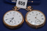 Lot 659 - A 9ct. yellow gold cased open faced pocket...