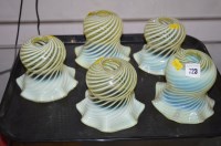 Lot 723 - Five Victorian vaseline glass oil lampshades.