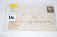 Lot 724 - Queen Victoria 1d Black (SG1) on cover, NE,...