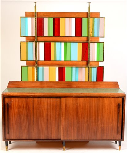 Lot 762 - A cocktail bar; a rosewood sideboard; and a stained glass superstructure.