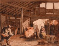 Lot 254 - A barn scene.