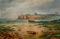 Lot 308 - A ship run aground on Tynemouth beach.