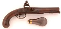 Lot 501 - Flint lock pistol and powder flask