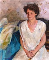 Lot 1261 - Portrait of a woman in a white dress.