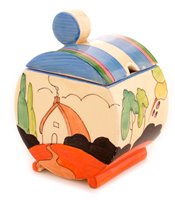 Lot 132 - Clarice Cliff tulips patter jam pot