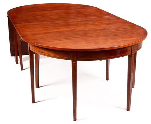 Lot 1000 - A Georgian mahogany and inlaid D-end dining table