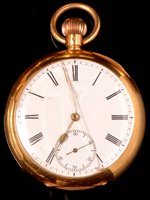 Lot 695 - An 18k open faced crown wind pocket watch.