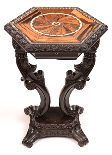 Lot 967 - A 19th Century Singhalese carved ebony and calamander specimen occasional table.