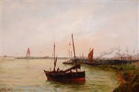 Lot 390 - Fishing boats at North Shields near the Groyn.