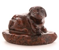 Lot 49 - 19th Century Chinese carved dark brown agate puppy