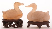 Lot 51 - Chinese carved pale green agate ducks