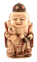 Lot 32 - Chinese carved, painted and stained ivory figural snuff bottle