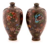 Lot 95 - Pair of miniature Japanese cloisonne vases